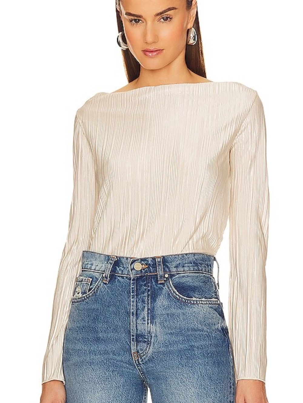 Song of Style Cream Pleated Boatneck Top